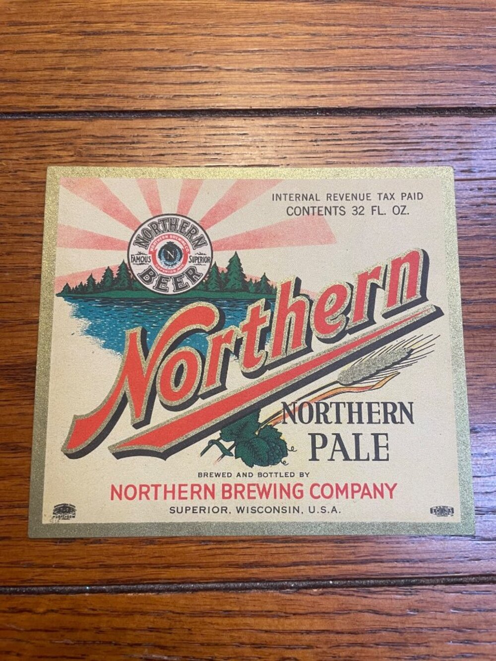 Vintage Northern Brewing Co. Beer Label Northern Pale 32 Oz Superior WI Mid-Cent